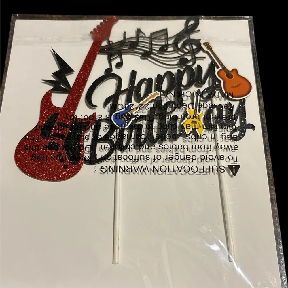 Guitar Happy Birthday Cake Topper Red Guitar